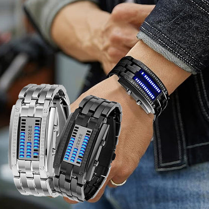 Montre LED Binaire – Acier Inoxydable (Style Futuriste)