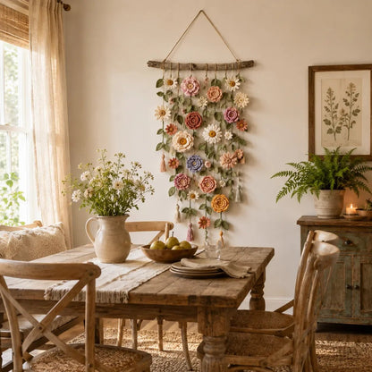 Tenture murale florale faite à la main style bohème pour salon et chambre