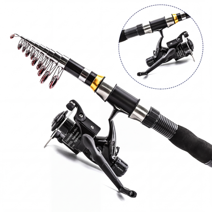 Set de pêche télescopique compact avec sac de transport FISHING™ (pour camping et randonnée)