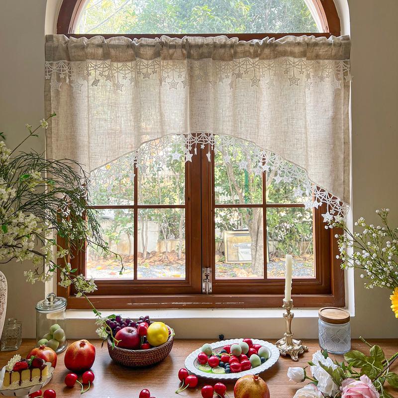 VaraLiving™ Brise-Bise Brodé Étoiles Bord Ondulé (Style Bistrot)