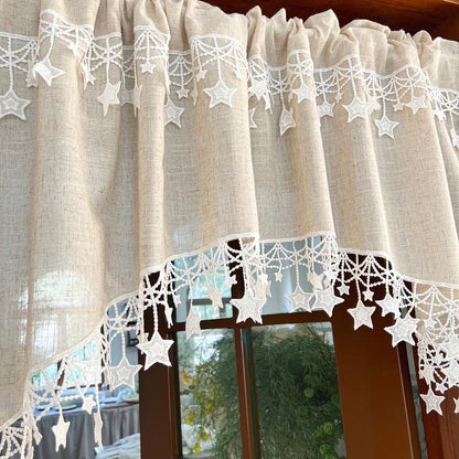 VaraLiving™ Brise-Bise Brodé Étoiles Bord Ondulé (Style Bistrot)