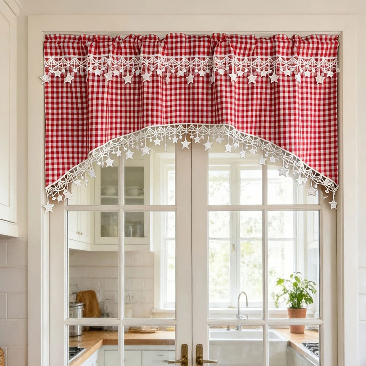 VaraLiving™ Brise-Bise Brodé Étoiles Bord Ondulé (Style Bistrot)