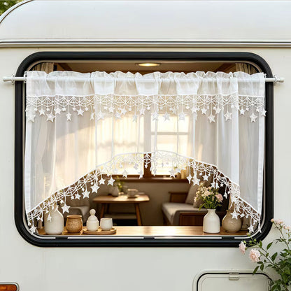 VaraLiving™ Brise-Bise Brodé Étoiles Bord Ondulé (Style Bistrot)