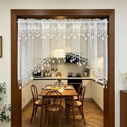 VaraLiving™ Brise-Bise Brodé Étoiles Bord Ondulé (Style Bistrot)
