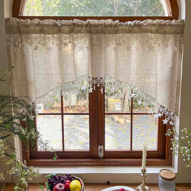 VaraLiving™ Brise-Bise Brodé Étoiles Bord Ondulé (Style Bistrot)