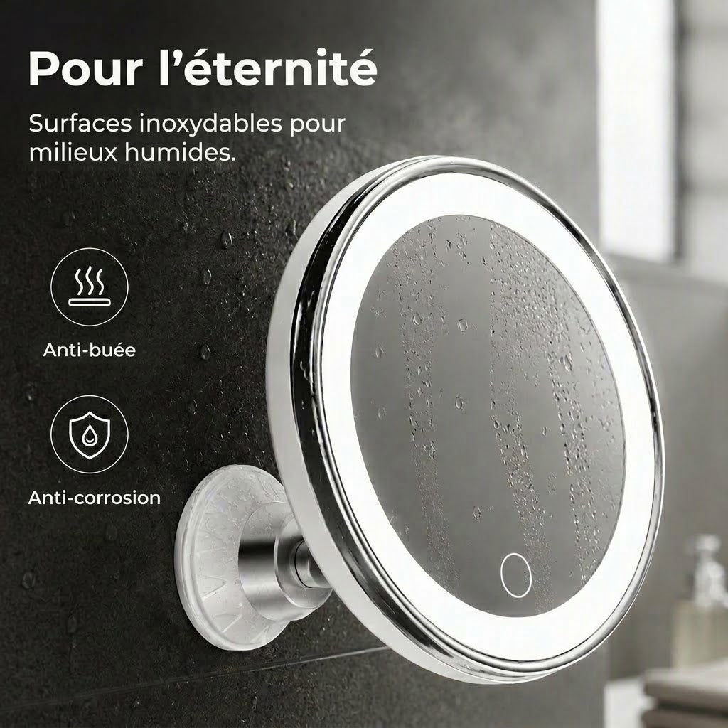 Miroir de maquillage LED grossissant 10x avec ventouse PureVal™ (portable)