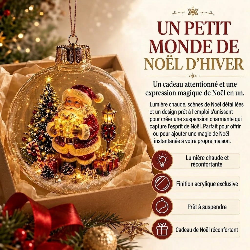 Décoration diorama de Noël lumineux OmniLiving™ | Monde d'hiver miniature avec éclairage LED