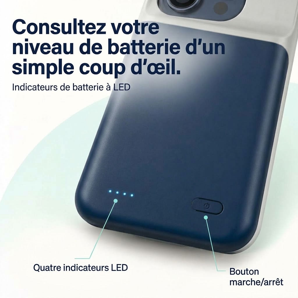VaraTech™ Coque Batterie Protectrice iPhone (4 Voyants LED)
