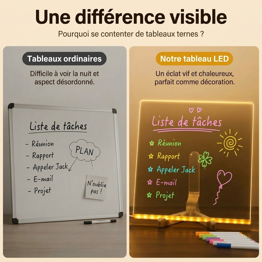 VaraLiving™ Tableau Lumineux LED Effaçable en Acrylique (7 Feutres Inclus)